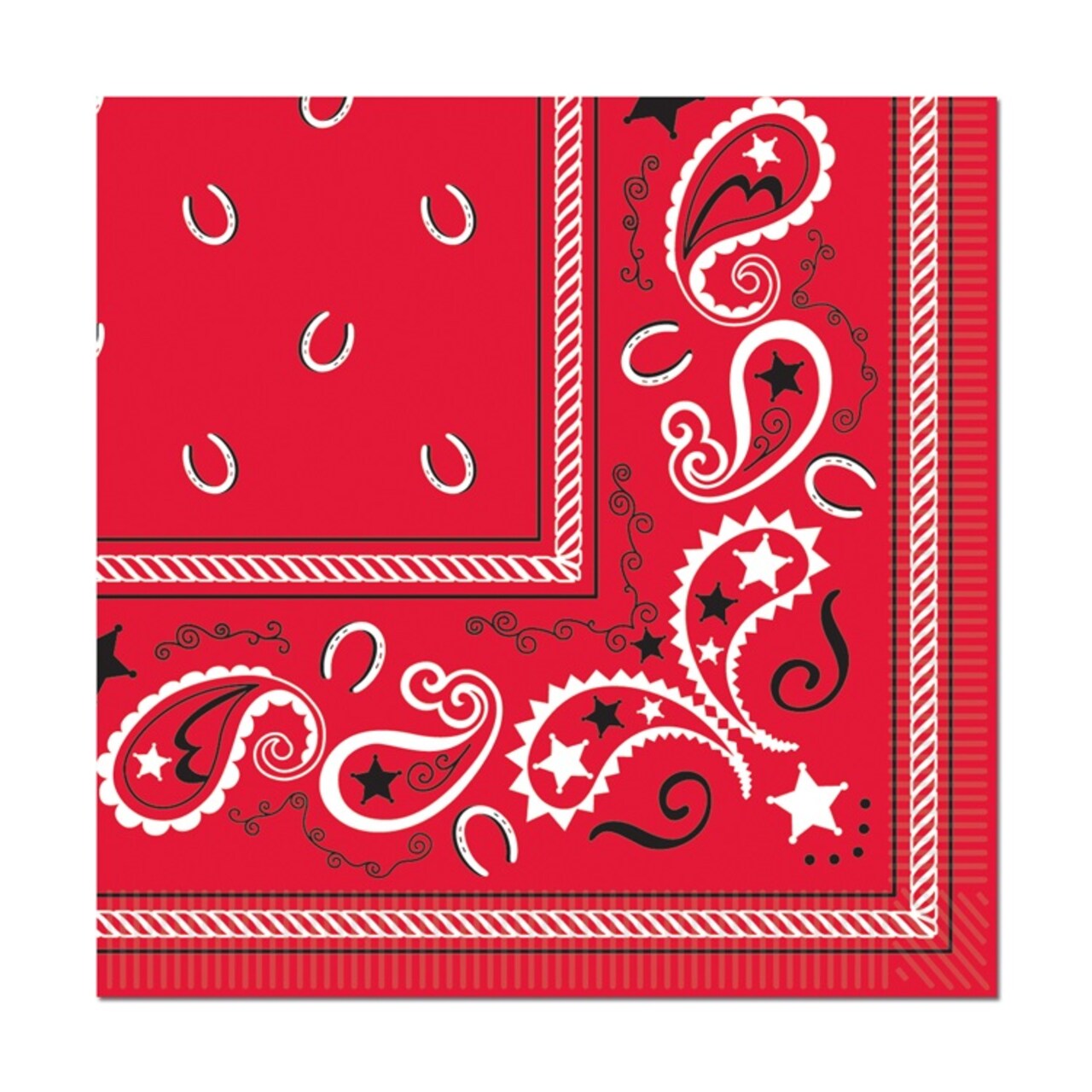 Party Central Club Pack of 96 White and Red Paisley Print Bandana Disposable Luncheon Party Napkins 5"